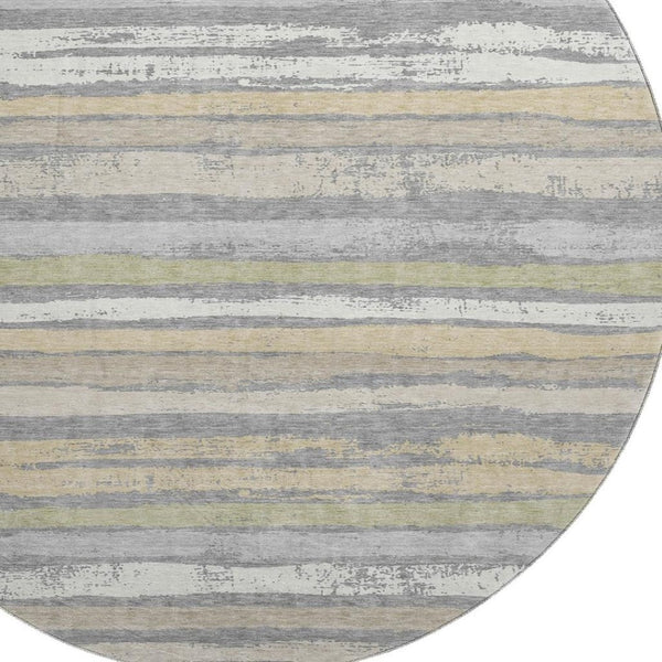 HomeRoots 8' Washable Round Rug in Gray, Ivory & Artichoke Green - UV Protected, Stain Resistant, Durable Design 680016