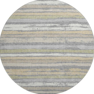 HomeRoots 8' Washable Round Rug in Gray, Ivory & Artichoke Green - UV Protected, Stain Resistant, Durable Design 680016