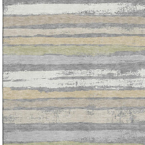 HomeRoots 8' X 10' Stylish Gray, Ivory & Artichoke Green Striped Washable Area Rug with UV & Stain Resistance 680017