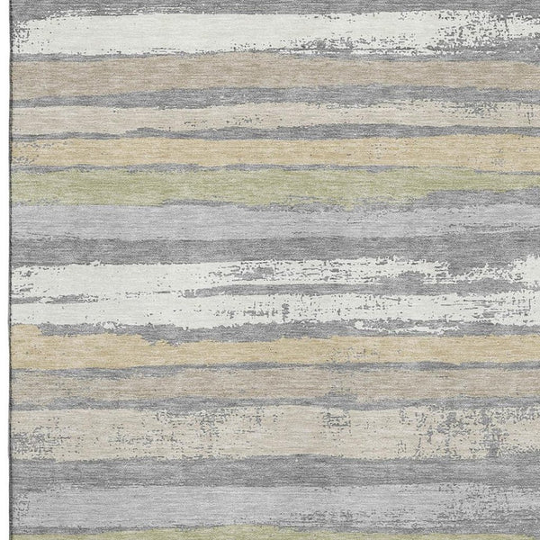 HomeRoots 8' X 10' Stylish Gray, Ivory & Artichoke Green Striped Washable Area Rug with UV & Stain Resistance 680017