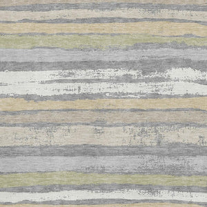 HomeRoots 9' X 12' Stylish Gray Ivory and Artichoke Green Striped Washable Area Rug with UV Protection 680018