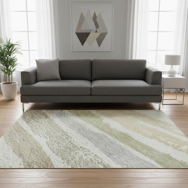 HomeRoots 5' X 8' Stylish Ivory Beige & Taupe Striped Washable Area Rug - UV Protected, Stain-Resistant Design 680021