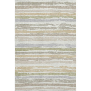HomeRoots 5' X 8' Stylish Ivory Beige & Taupe Striped Washable Area Rug - UV Protected, Stain-Resistant Design 680021