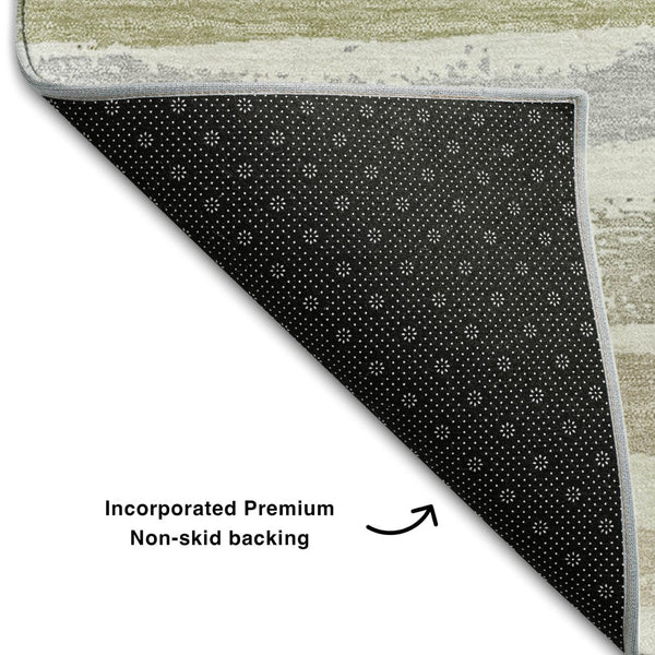 HomeRoots 5' X 8' Stylish Ivory Beige & Taupe Striped Washable Area Rug - UV Protected, Stain-Resistant Design 680021