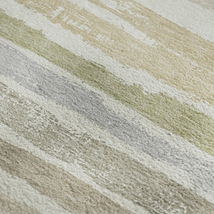 HomeRoots 5' X 8' Stylish Ivory Beige & Taupe Striped Washable Area Rug - UV Protected, Stain-Resistant Design 680021