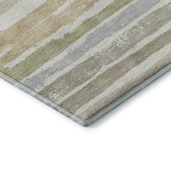 HomeRoots 8' Stylish Ivory Beige Taupe Striped Washable Round Rug - Durable, UV Protected, Easy Care & Chic Design 680022