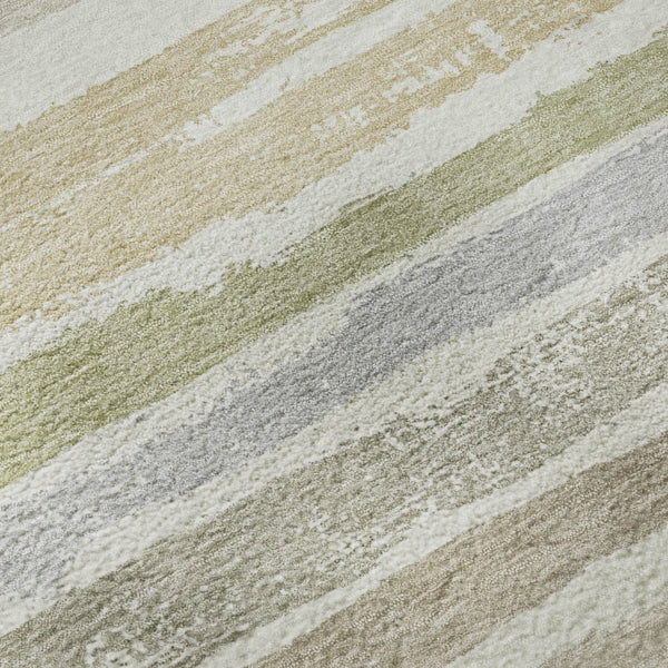 HomeRoots 8' Stylish Ivory Beige Taupe Striped Washable Round Rug - Durable, UV Protected, Easy Care & Chic Design 680022