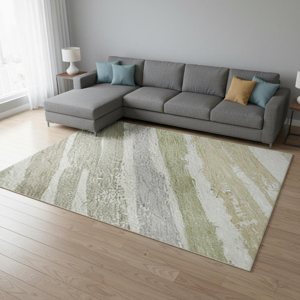 HomeRoots 8' X 10' Striped Ivory Beige Taupe Washable Area Rug with UV Protection for Stylish Durability 680023