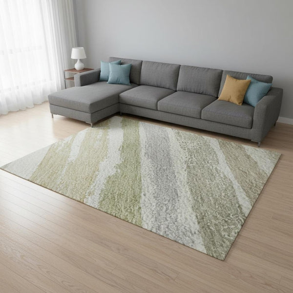 HomeRoots 9' X 12' Stylish Ivory Beige & Taupe Striped Washable Area Rug with UV Protection for Family Homes 680024