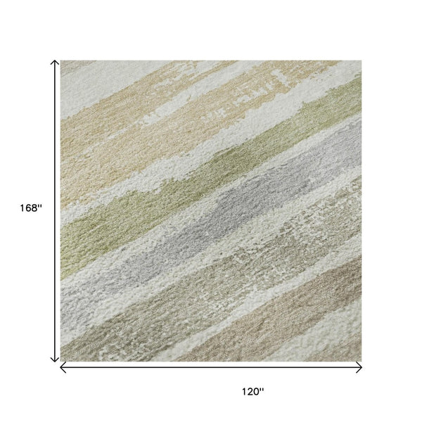 HomeRoots 10' Washable Ivory Beige & Taupe Striped Area Rug - UV Protected, Durable, Ideal for High-Traffic Spaces 680025