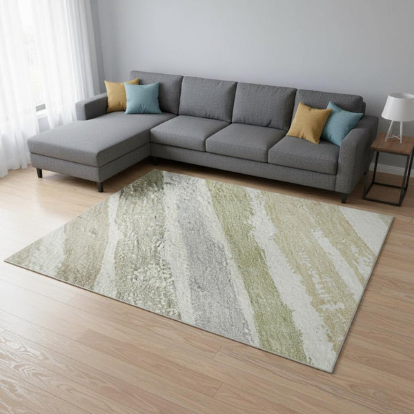 HomeRoots 10' Washable Ivory Beige & Taupe Striped Area Rug - UV Protected, Durable, Ideal for High-Traffic Spaces 680025