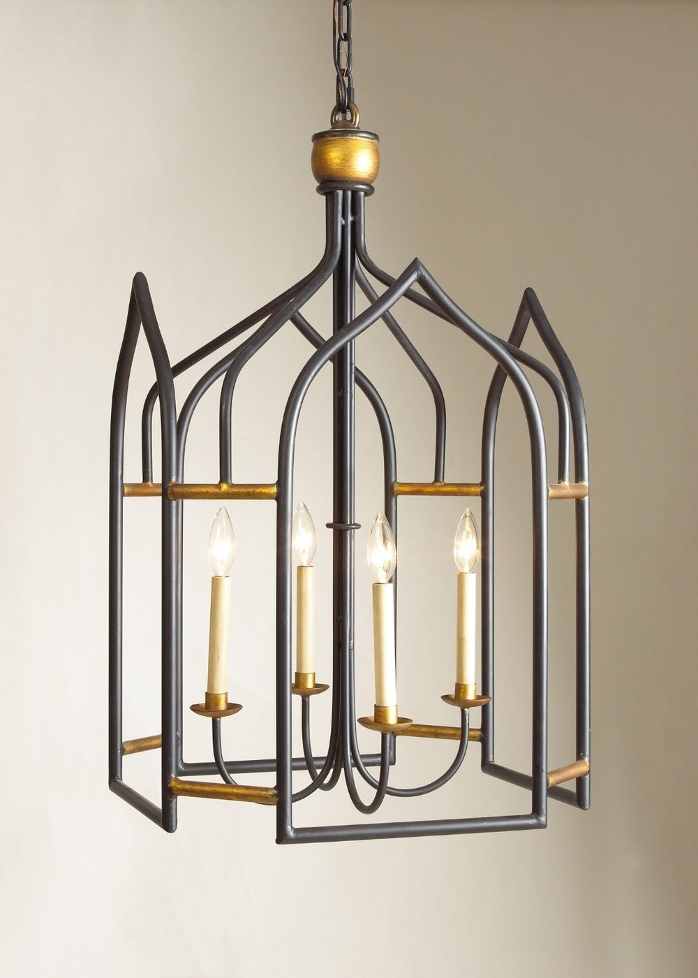 Chelsea House Seville Gothic Lantern Pendant In Matte Black With Gilt Accents — 32" Durable Metal Chandelier 68003