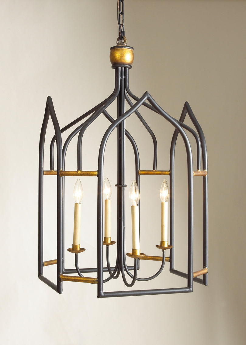 Chelsea House Seville Gothic Lantern Pendant In Matte Black With Gilt Accents — 32" Durable Metal Chandelier 68003