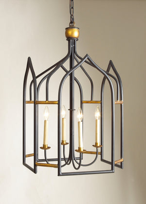 Chelsea House Seville Gothic Lantern Pendant In Matte Black With Gilt Accents — 32" Durable Metal Chandelier 68003