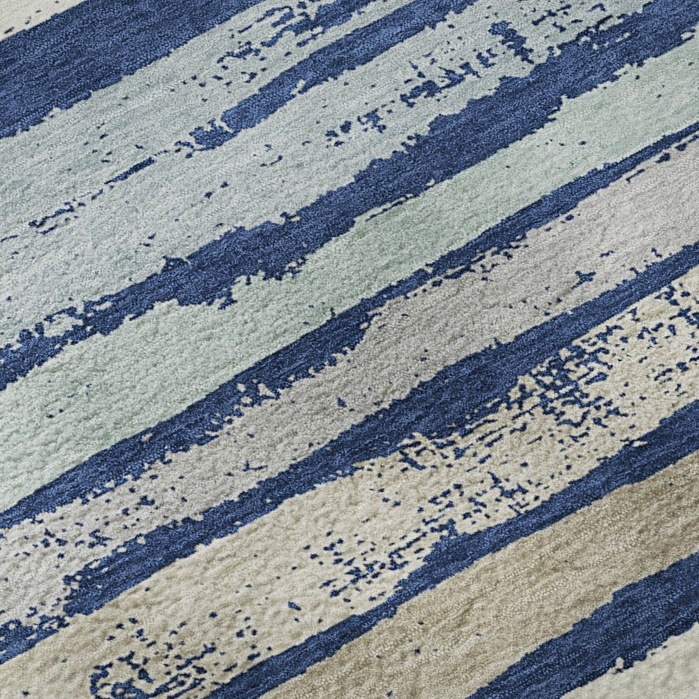 HomeRoots 9' X 12' Stylish Navy Blue, Ivory & Taupe Striped Area Rug - Washable, UV Protected, Pet Friendly 680030
