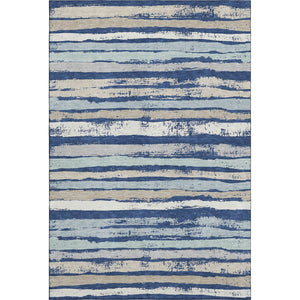 HomeRoots 10' X 14' Stylish Navy, Ivory & Taupe Striped Washable Area Rug with UV Protection for Any Space 680031