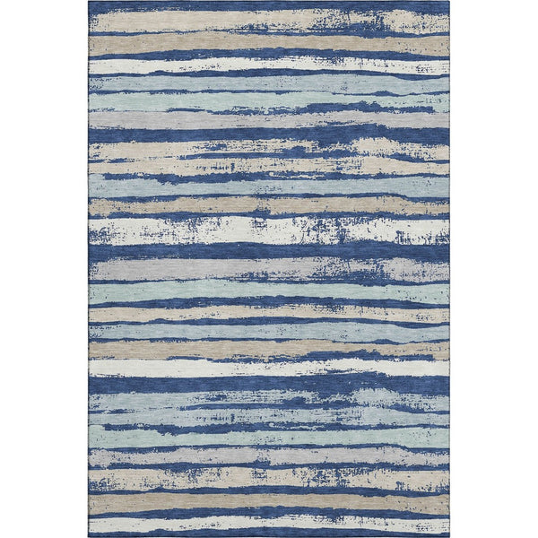 HomeRoots 10' X 14' Stylish Navy, Ivory & Taupe Striped Washable Area Rug with UV Protection for Any Space 680031