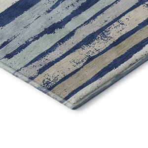 HomeRoots 10' X 14' Stylish Navy, Ivory & Taupe Striped Washable Area Rug with UV Protection for Any Space 680031