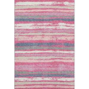 HomeRoots 5' X 8' Washable Pink, Beige & Blue Striped Area Rug - UV Protected, Durable & Easy Care Essential! 680033