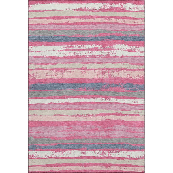 HomeRoots 5' X 8' Washable Pink, Beige & Blue Striped Area Rug - UV Protected, Durable & Easy Care Essential! 680033