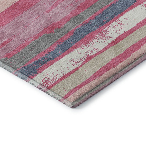 HomeRoots 5' X 8' Washable Pink, Beige & Blue Striped Area Rug - UV Protected, Durable & Easy Care Essential! 680033