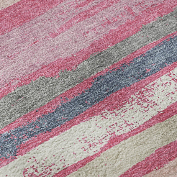 HomeRoots 5' X 8' Washable Pink, Beige & Blue Striped Area Rug - UV Protected, Durable & Easy Care Essential! 680033