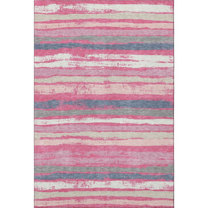 HomeRoots 5' X 8' Washable Pink, Beige & Blue Striped Area Rug - UV Protected, Durable & Easy Care Essential! 680033