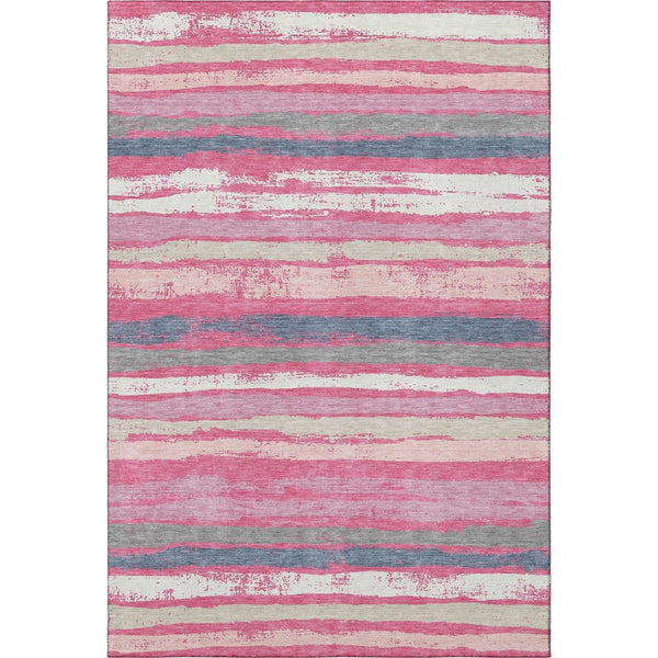 HomeRoots 5' X 8' Washable Pink, Beige & Blue Striped Area Rug - UV Protected, Durable & Easy Care Essential! 680033