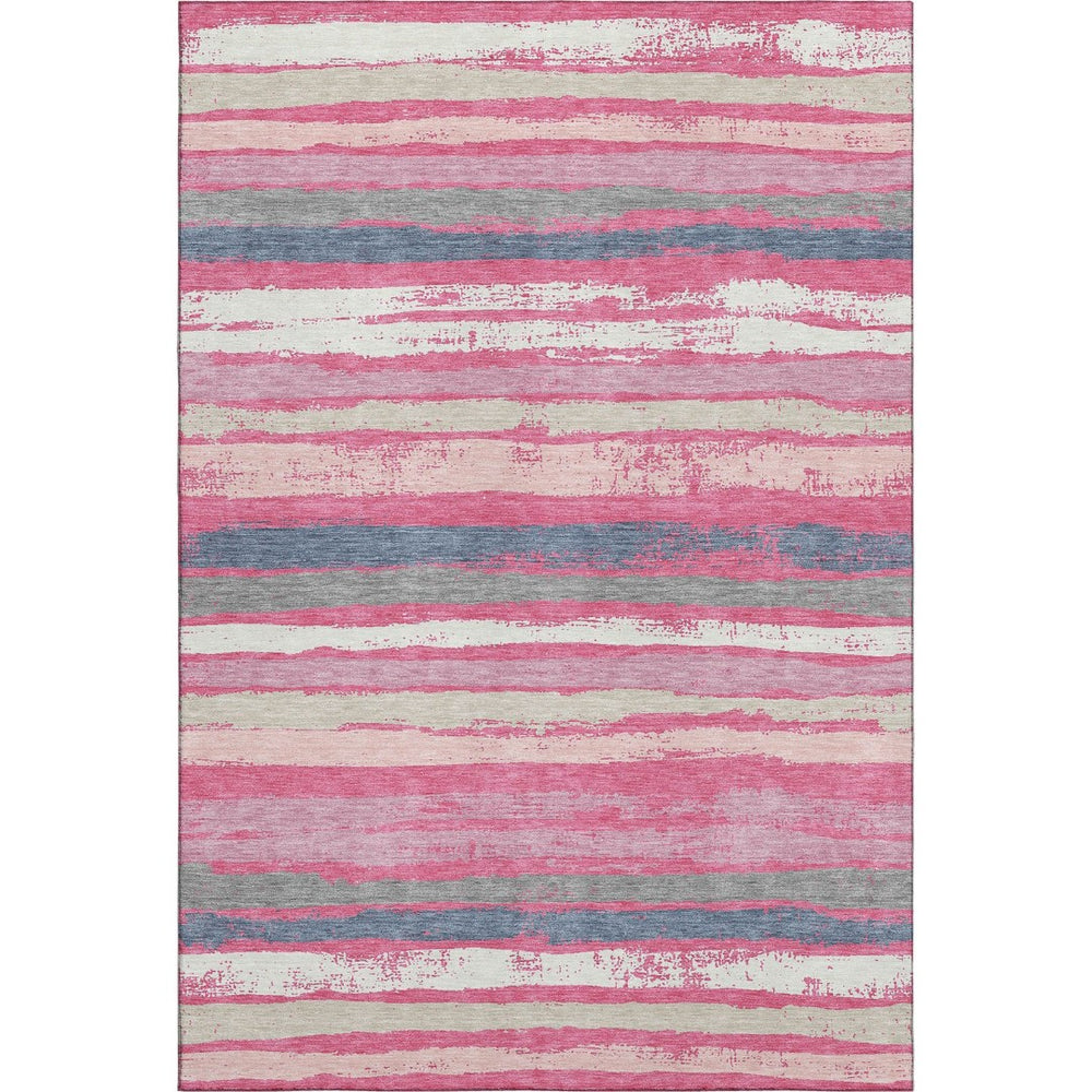 HomeRoots 9' X 12' Striped Washable Area Rug in Pink, Beige & Blue – UV Protected, Pet-Friendly Design! 680036
