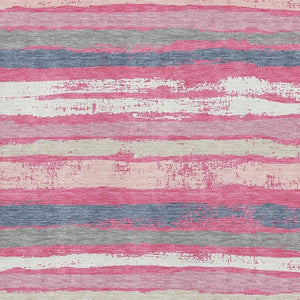HomeRoots 9' X 12' Striped Washable Area Rug in Pink, Beige & Blue – UV Protected, Pet-Friendly Design! 680036