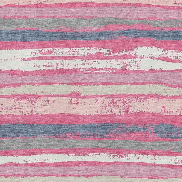 HomeRoots 9' X 12' Striped Washable Area Rug in Pink, Beige & Blue – UV Protected, Pet-Friendly Design! 680036