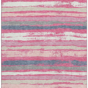 HomeRoots 9' X 12' Striped Washable Area Rug in Pink, Beige & Blue – UV Protected, Pet-Friendly Design! 680036