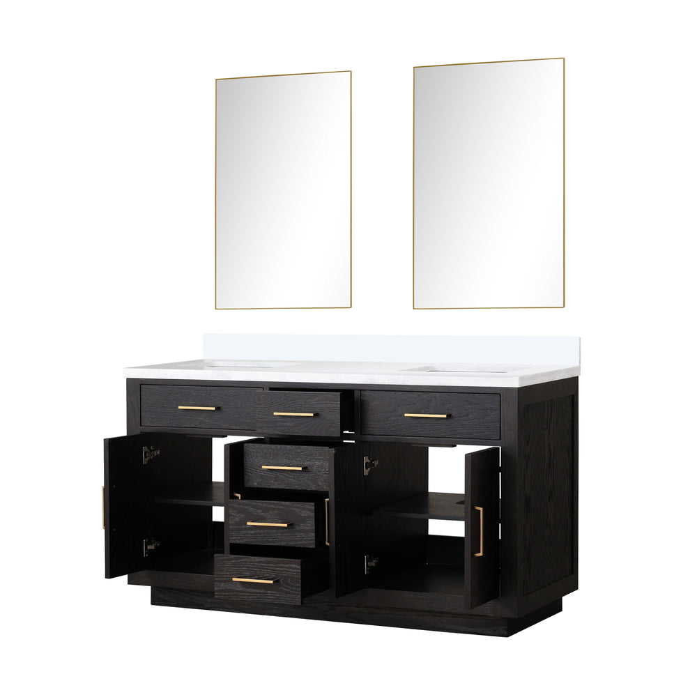 English Elm Black Oak Double Bath Vanity Set With Cultured Marble Top & Two Frameless Mirrors For Modern Style B2731S02139