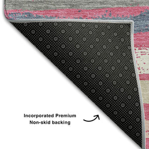 HomeRoots 10' Striped Washable Area Rug - Pink, Beige & Blue with UV Protection for Indoor & Outdoor Spaces 680037