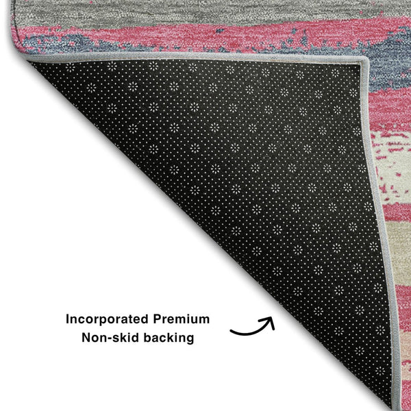 HomeRoots 10' Striped Washable Area Rug - Pink, Beige & Blue with UV Protection for Indoor & Outdoor Spaces 680037