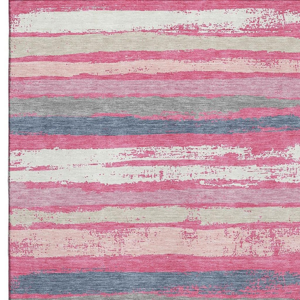 HomeRoots 10' Striped Washable Area Rug - Pink, Beige & Blue with UV Protection for Indoor & Outdoor Spaces 680037