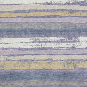 HomeRoots 5' X 8' Striped Area Rug in Purple, Gold & Ivory - Washable, UV-Protected, Perfect for High-Traffic Areas 680039