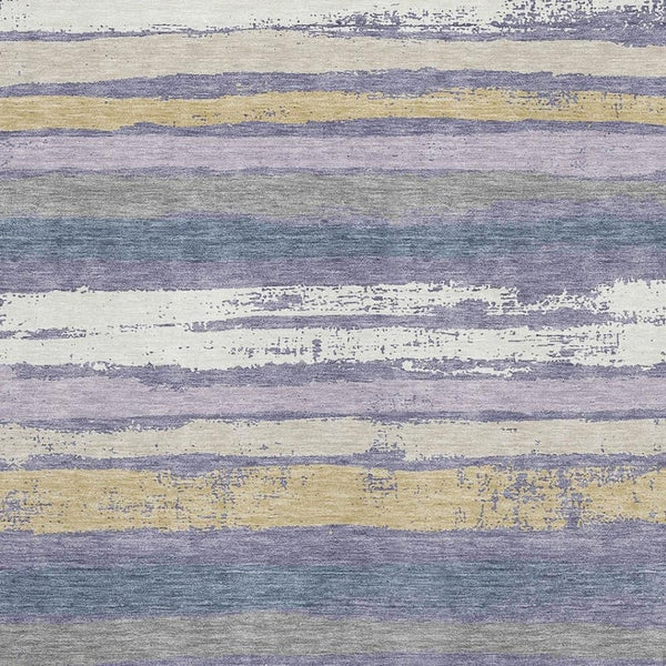 HomeRoots 5' X 8' Striped Area Rug in Purple, Gold & Ivory - Washable, UV-Protected, Perfect for High-Traffic Areas 680039