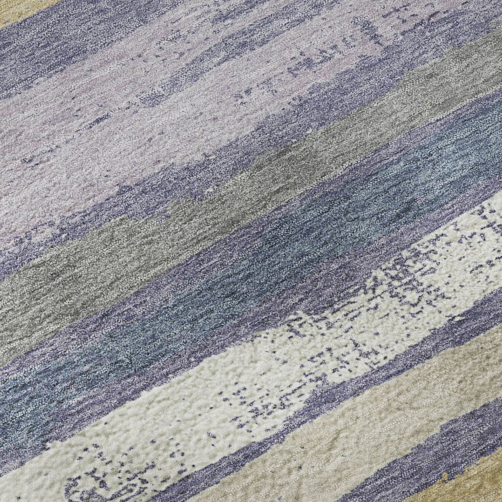 HomeRoots 8' Striped Washable Round Rug in Purple, Gold & Ivory - UV Protected, Stain Resistant, Soft & Durable! 680040
