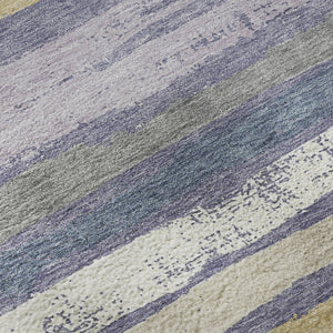 HomeRoots 8' Striped Washable Round Rug in Purple, Gold & Ivory - UV Protected, Stain Resistant, Soft & Durable! 680040