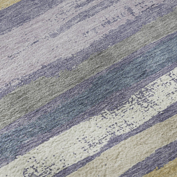 HomeRoots 8' Striped Washable Round Rug in Purple, Gold & Ivory - UV Protected, Stain Resistant, Soft & Durable! 680040