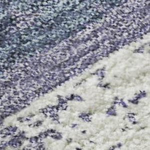 HomeRoots 8' Striped Washable Round Rug in Purple, Gold & Ivory - UV Protected, Stain Resistant, Soft & Durable! 680040