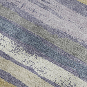 HomeRoots 8' Striped Washable Round Rug in Purple, Gold & Ivory - UV Protected, Stain Resistant, Soft & Durable! 680040