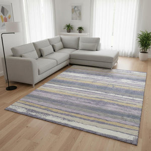 HomeRoots 8' X 10' Striped Washable Area Rug in Purple, Gold & Ivory - UV Protected, Durable & Stylish Design 680041