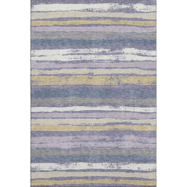 HomeRoots 8' X 10' Striped Washable Area Rug in Purple, Gold & Ivory - UV Protected, Durable & Stylish Design 680041