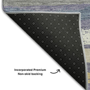 HomeRoots 8' X 10' Striped Washable Area Rug in Purple, Gold & Ivory - UV Protected, Durable & Stylish Design 680041