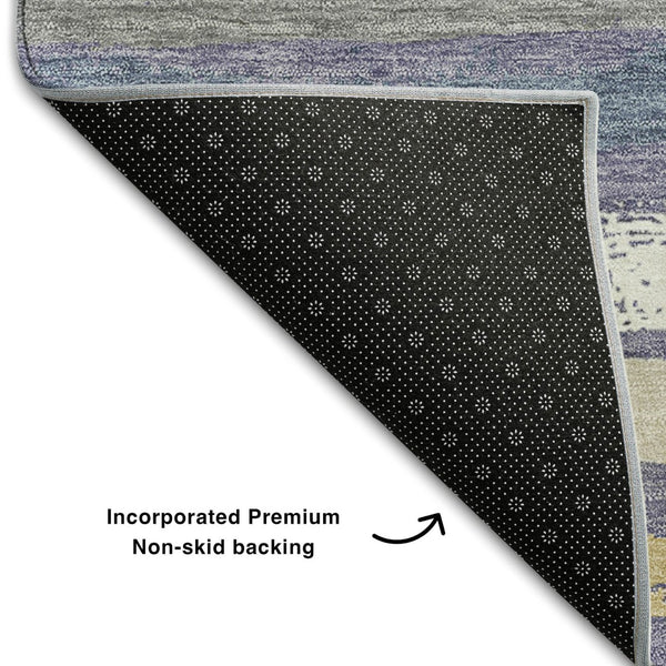 HomeRoots 8' X 10' Striped Washable Area Rug in Purple, Gold & Ivory - UV Protected, Durable & Stylish Design 680041