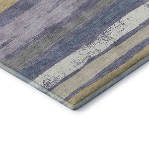 HomeRoots 8' X 10' Striped Washable Area Rug in Purple, Gold & Ivory - UV Protected, Durable & Stylish Design 680041