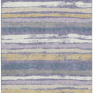 HomeRoots 8' X 10' Striped Washable Area Rug in Purple, Gold & Ivory - UV Protected, Durable & Stylish Design 680041