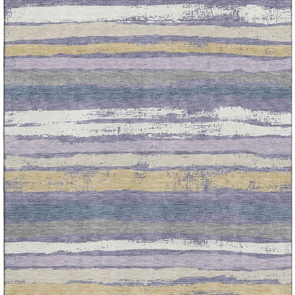 HomeRoots 8' X 10' Striped Washable Area Rug in Purple, Gold & Ivory - UV Protected, Durable & Stylish Design 680041